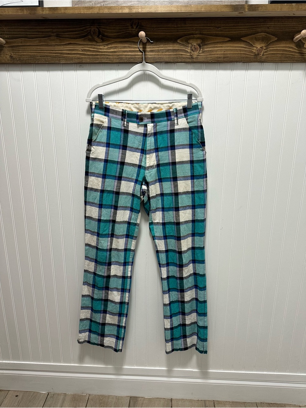 Loudmouth Teal & Navy Plaid Men's Chinos Golf pants 32x32 Cotton